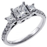 1.69 Cts Three Stone Princess Cut Diamond Engagement Ring set in 18K White Gold